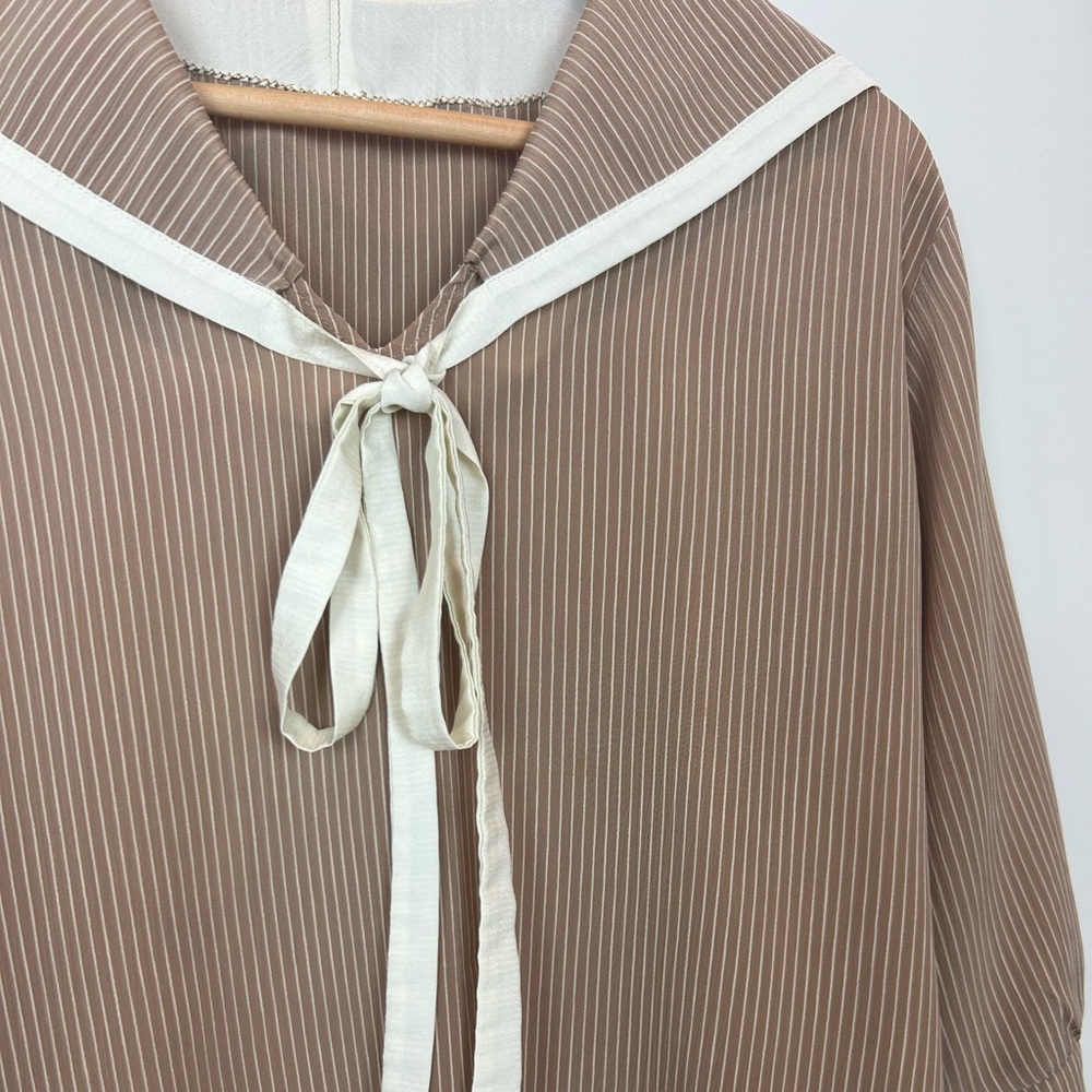 Vintage taupe and white striped blouse
